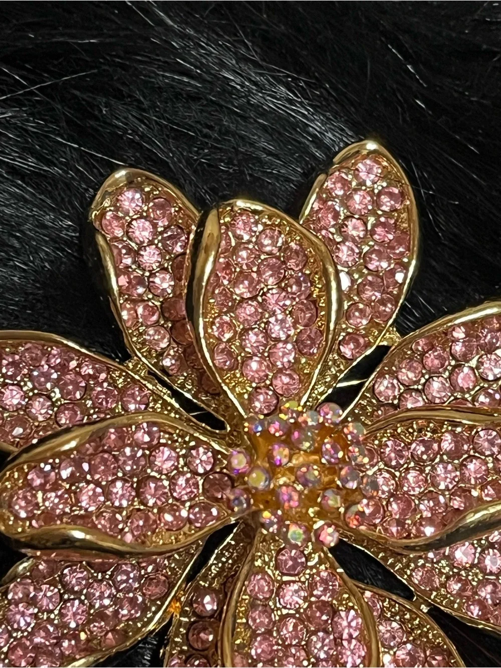 Pink Rhinestone Flower Burst Brooch
